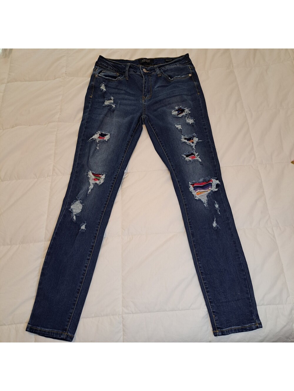 Judy Blue Skinny Fit Jeans 9/29 Distressed Ripped Rainbow Stretch Denim